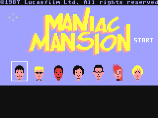 Maniac Mansion title screen for Commodore 64